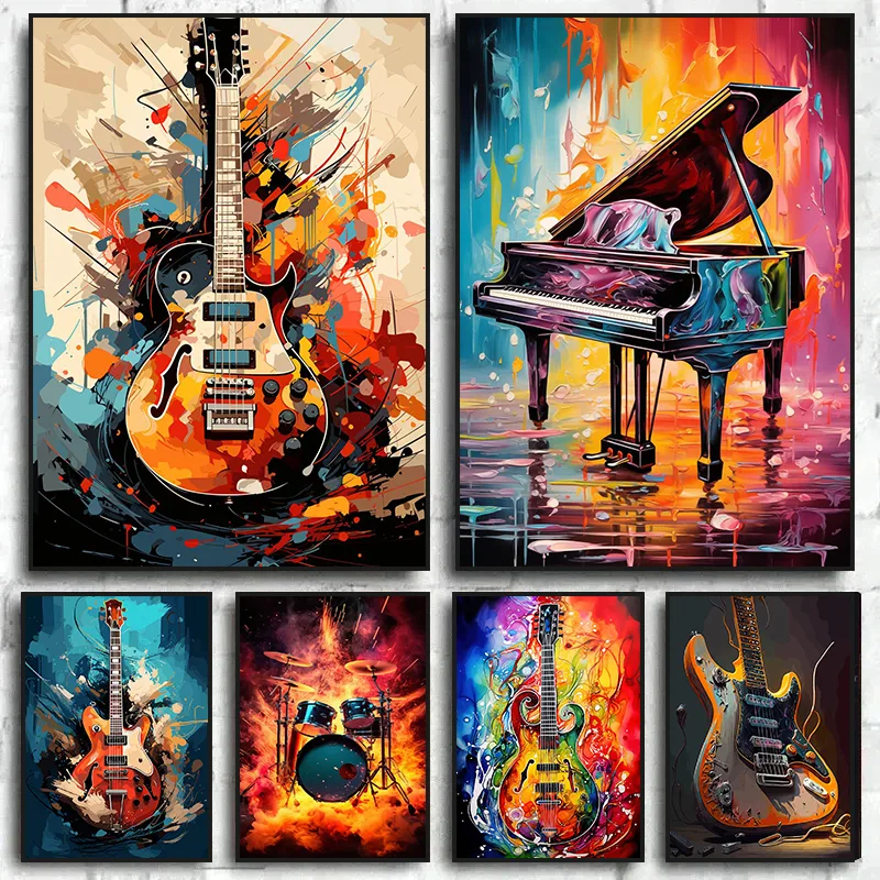 Musical Instrument Guitar - Soyut Renkli Sanat Müzik Aletleri Davul