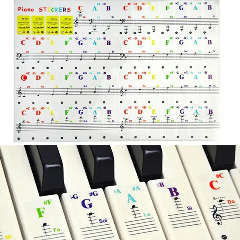 Musical Instrument Tabla - Şeffaf Renkli Piyano Klavyeler Çıkartmalar Notlar