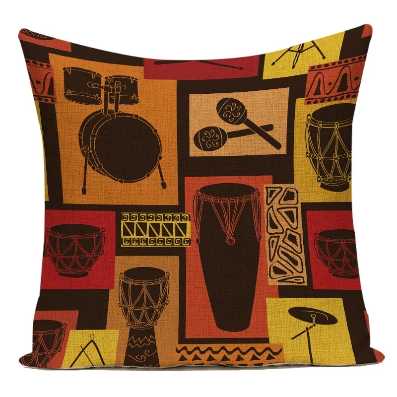 Musical Instrument Of Africa - Retro Afrika Kadın Minder Örtüsü -