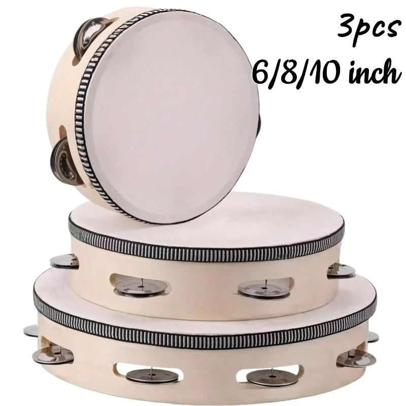 Tambourine Hand Drum - 1/3 adet ahşap tef 6/8/10 inç