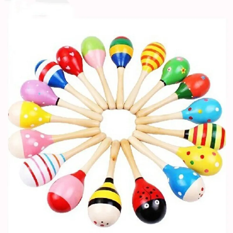 Musical Instrument Rattle - 2 adet Renkli Ahşap Küçük Çıngıraklar